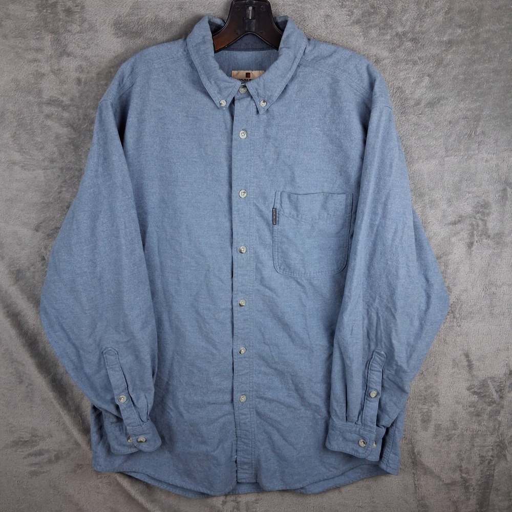 Vintage 90s Woolrich Mens Large Blue Heather Flannel Button Down Shirt 6433